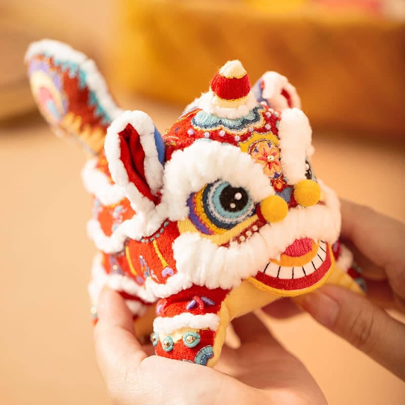 Awakening Lion Embroidery Handmade DIY Material Kit Traditional Fabric Craft Doll Ornament Chinese Trendy Creative Gift Set
