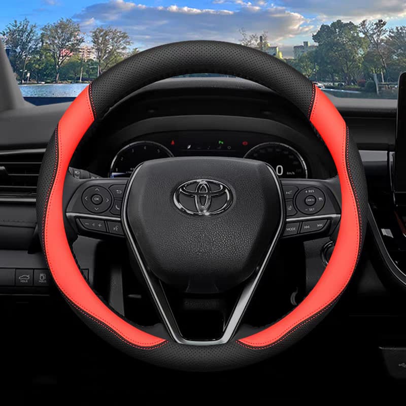 Nappa Leather Car Steering Wheel Cover Anti-Slip Grip Cover Interior Decoration Car Leather Protective Cover Auto Accessories