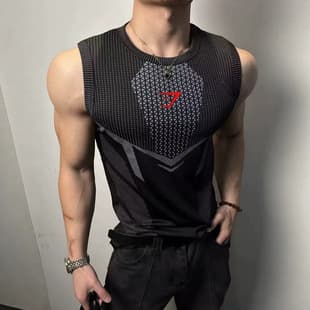 GYM Shark SHRK American Style Versatile Men's Fitness Vest Quick-Dry Breathable Elastic Tight Sports Training Top