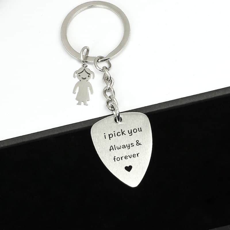 Cross-border Valentine's Day Gift for Women or Men Stainless Steel Musical Instrument Pendant Wholesale Guitar Pick Keychain Laser
