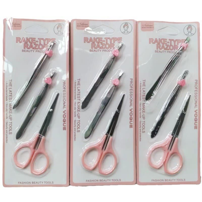 Makeup Tool Wholesale, Small Scissors and Eyebrow Tweezers 3-Piece Set, Eyebrow Clamp and Scissors Combo Wholesale