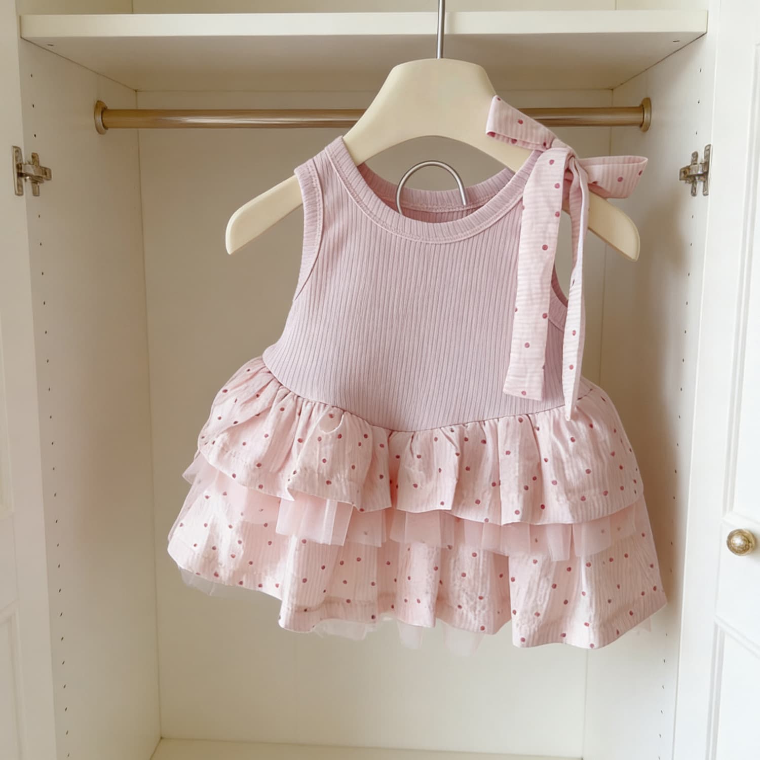 Korean-style Girls Pink Tie-dye Sleeveless Vest Dress 2026 Summer Baby Polka Dot Mesh Multi-layer Skirt Princess Dress