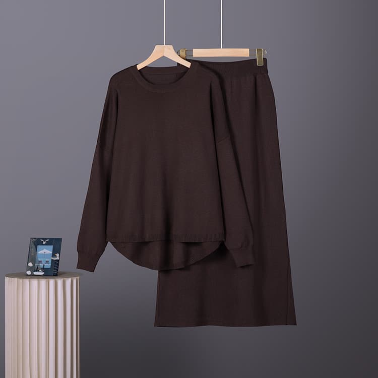 Women's Long Sleeve Knitted Sweater Set Casual Fashion Simple Solid Color Autumn Winter Cross-Border Cotton Ankle-Length