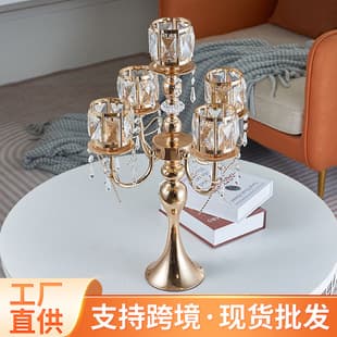 Event Wedding Hall Candle Holder Ornament, Gold Luxury Candle, Table Romantic Wedding Crystal Candle Holder