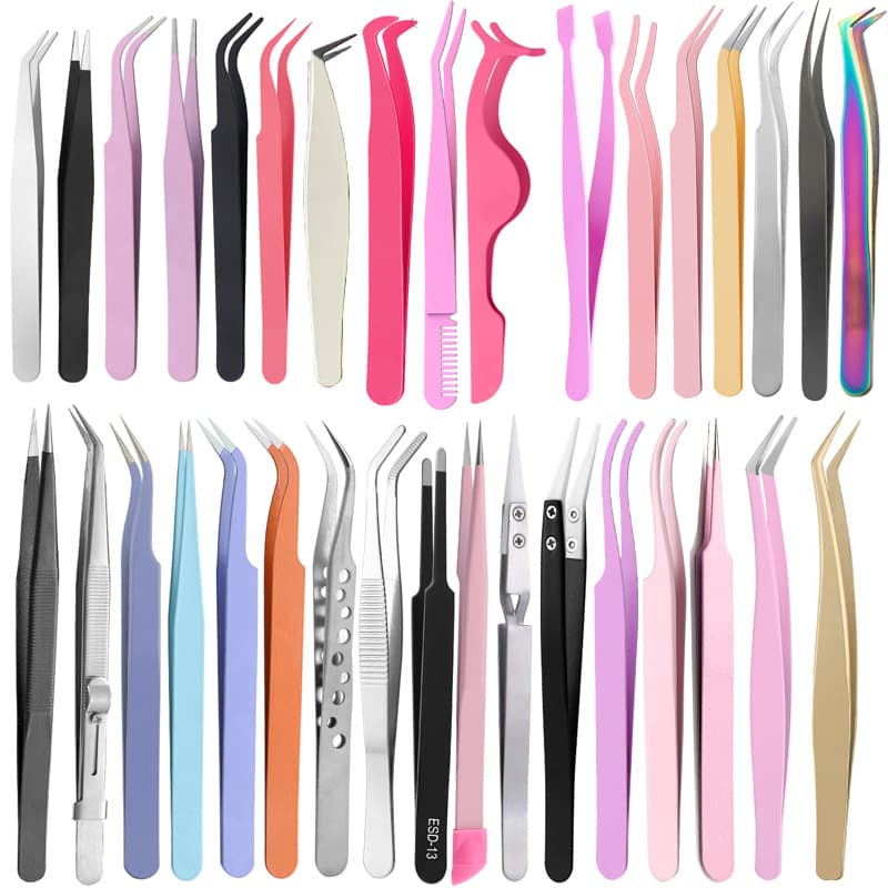 113 Long Holiday Eyelash Tip Curved Tweezers Stainless Steel Cost-Effective Small Gold Feather Clip Pink Gift Tweezers