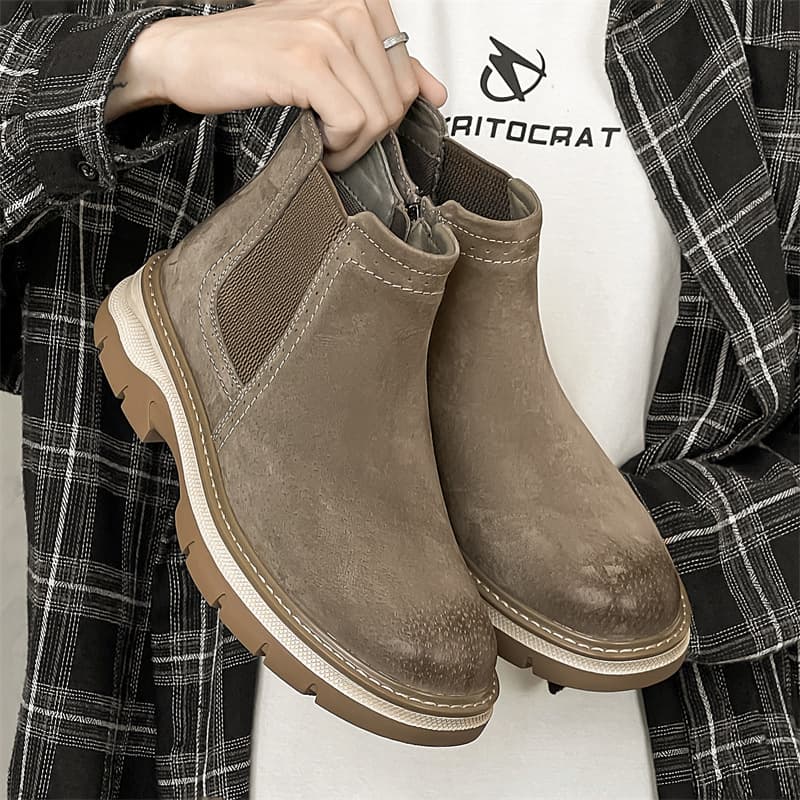 Genuine Leather Chelsea Boots for Men, 2024 Style, British Style, Versatile Retro Korean Style, High-Top Work Boots, Slip-on Men's Boots