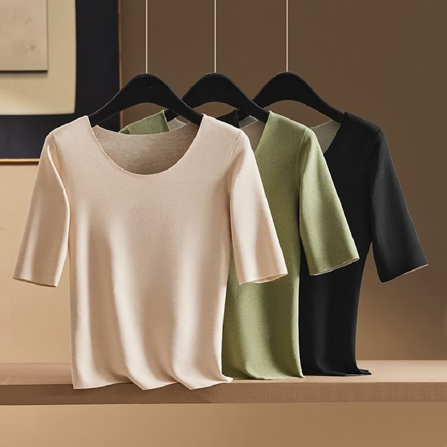 Autumn/Winter Half-Sleeve T-Shirt for Women, Seamless Inner Layering Top, Mid-Sleeve Fleece-Lined Thermal Underwear, Short-Sleeve Top