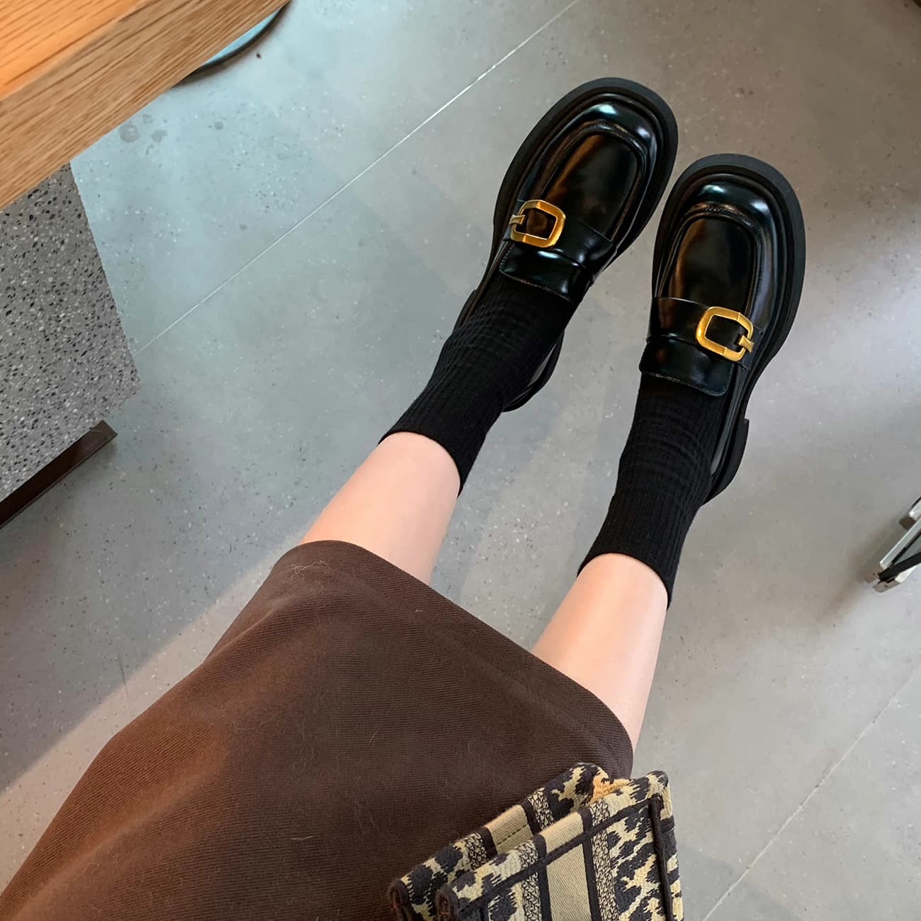 Sheepskin version ~ Genuine leather thick-soled loafers for women 2024 new square buckle thick heel British style retro small leather shoes
