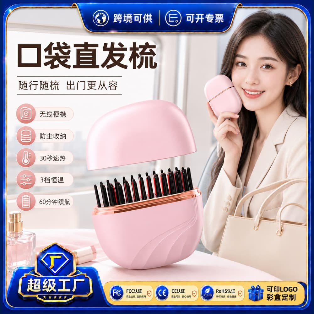 Cross-Border Wireless Straightening Brush, Straightening and Curling 2-in-1 Multifunctional Mini Pocket Hair Straightener, Portable Mini Electric Hair Styling Brush