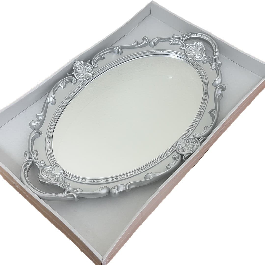 European Vintage Glass Mirror Tray, Ins-Style Living Room Decorative Ornament, Aromatherapy Jewelry Display Mirror Storage Tray