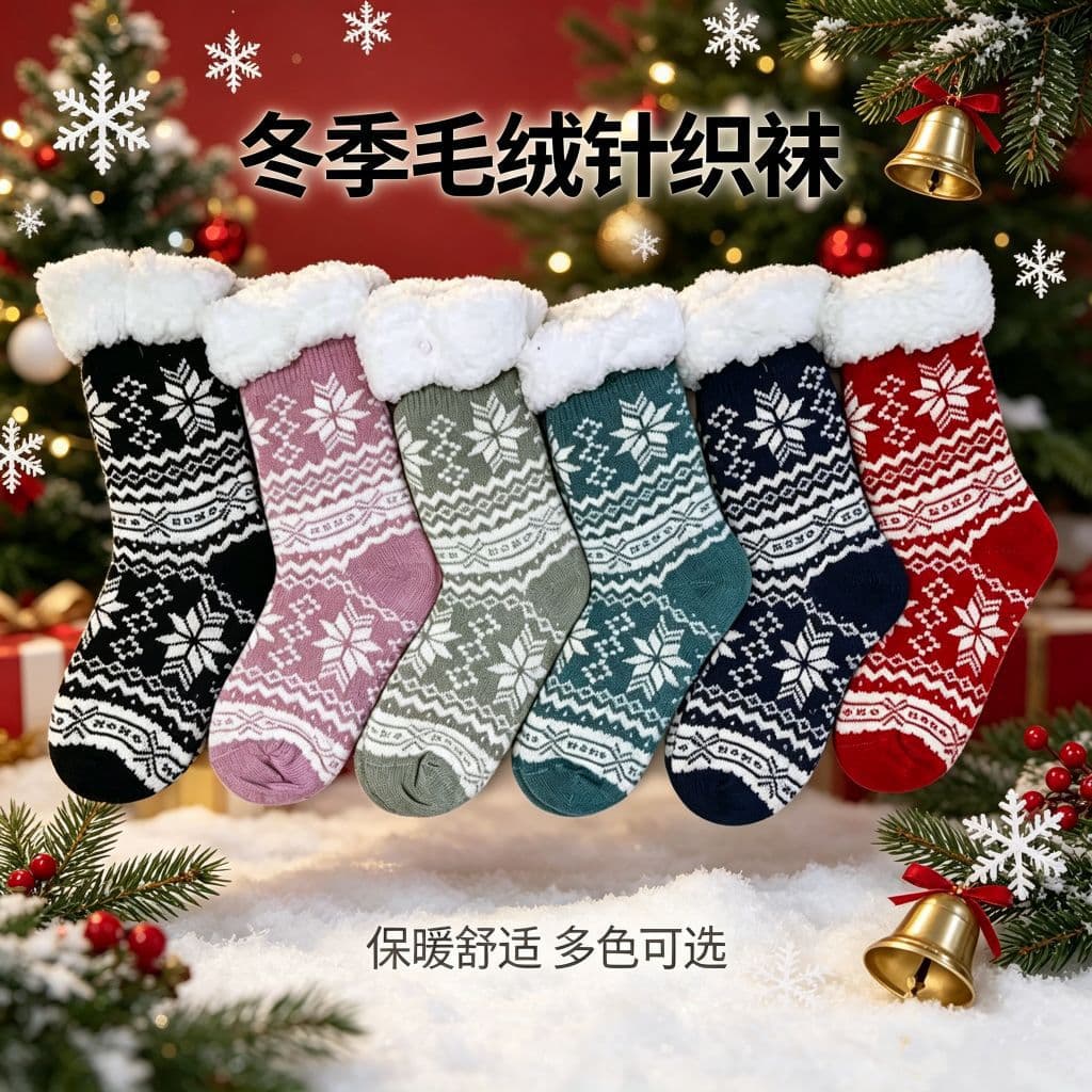 New Christmas Floor Socks, Winter Indoor Home Warm Socks, Snow Socks, Thickened and Fleece-Lined Maternity Socks, Warm Socks