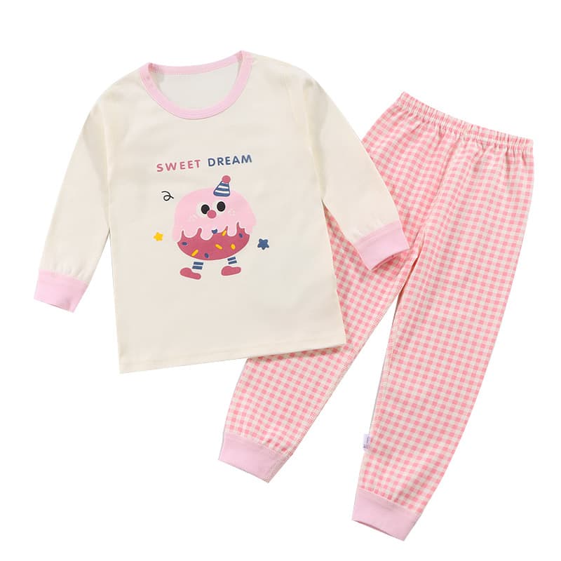 Kids Korean-Style Seamless Underwear Set for Autumn/Winter, Cartoon Cotton Homewear Pajamas for Boys and Girls, Long Sleeve Top and Pants