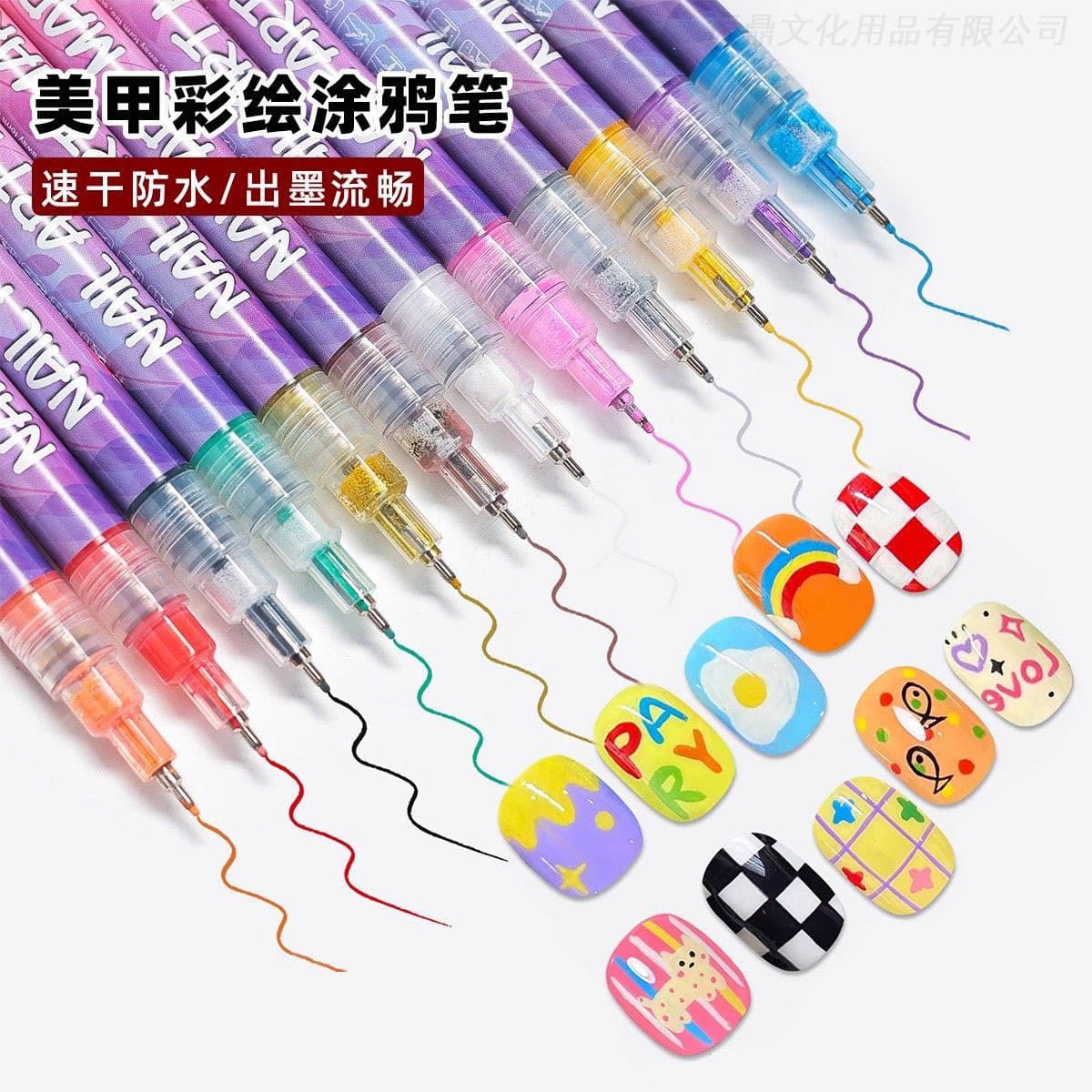 Cross-Border Hot Selling DIY Nail Art Acrylic Painting Pen, Graffiti Pen, Gel Nail Pen, Nail Dotting Pen, Hook Line Pen, 3-in-1