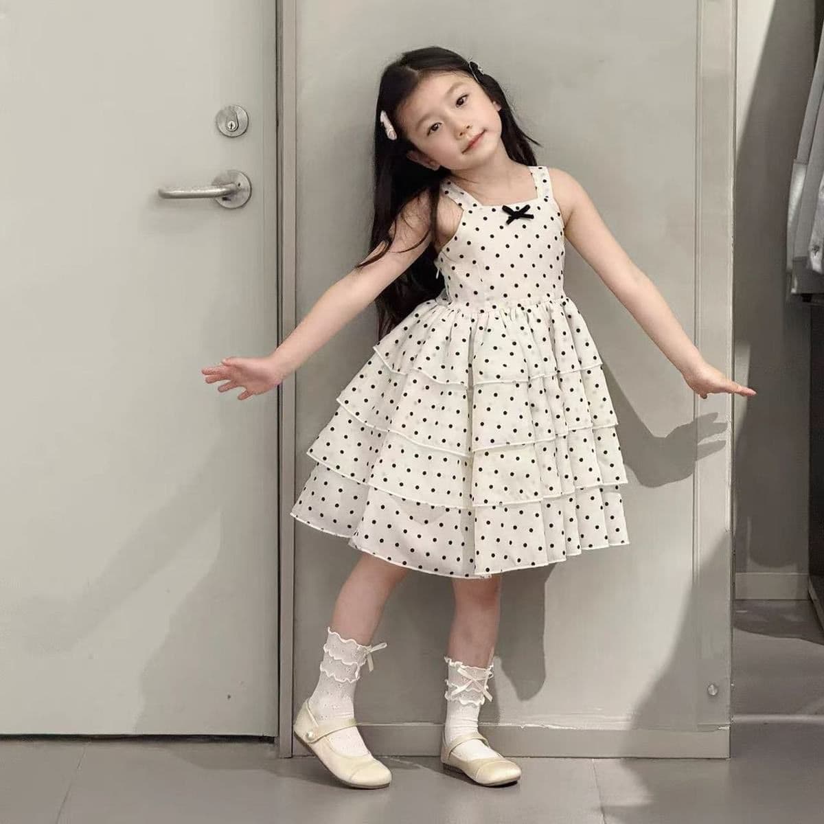 French girls 2026 suspender skirt summer new polka dot cake dress baby fluffy princess cute skirt