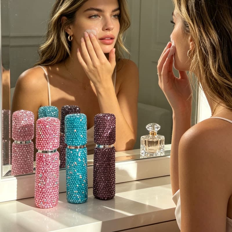 Cross-border Diamond-Studded Perfume Refill Bottle Vacuum Pump Sample Bottle 10ml Cosmetic Travel Mini Spray Bottle