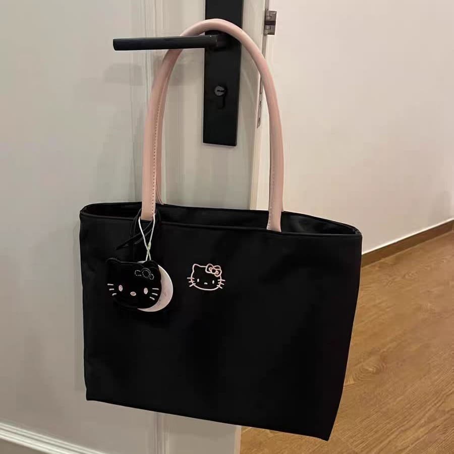 Cute and exquisite girl commuting large-capacity tote bag kitty embroidered handbag lightweight armpit handbag for women