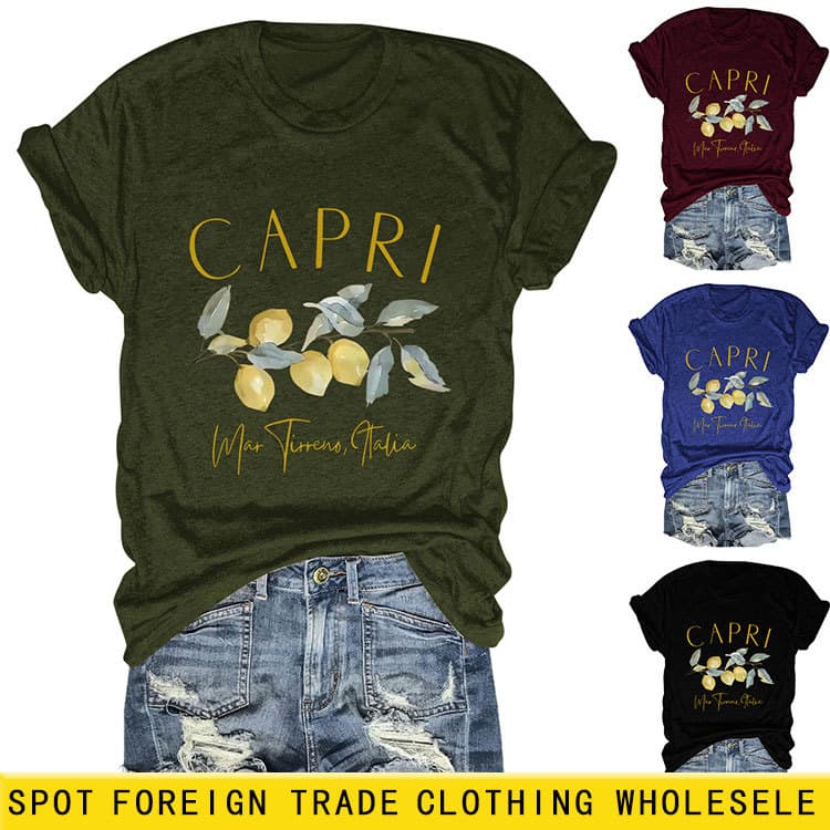 Capri Mar Tirreno Amazon eBay Independent Station Casual Comfortable Fashion Women's Round Neck Short Sleeve T-Shirt
