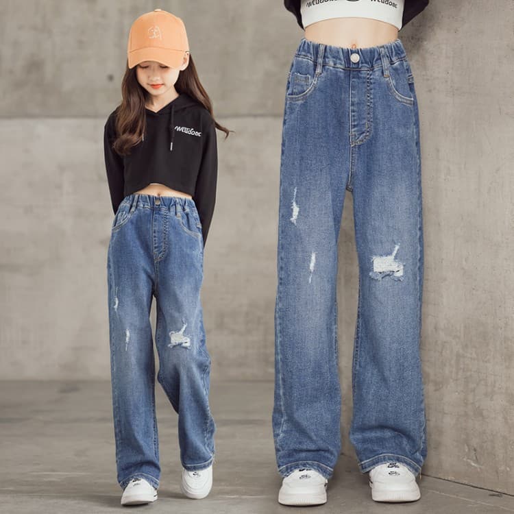 Spring Season Girls Jeans Loose Leg Pants Autumn Children Middle Large Girls Clothes Pants Spring Korean Style Children Clothes