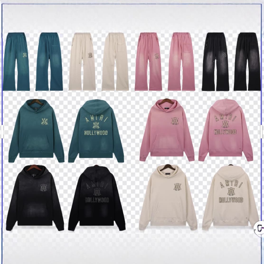 Amiri American trendy brand logo embroidered loose retro cracked washed casual hoodie sweatpants men's and women's suit