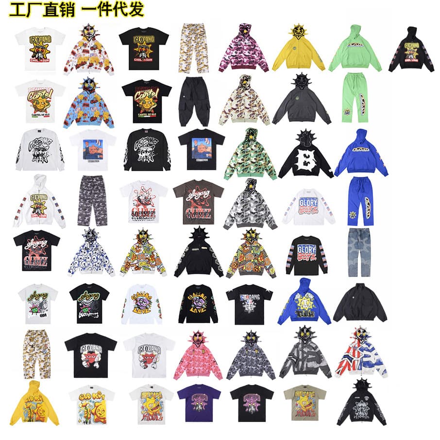 Wholesale Glo Gang Long Sleeve Tee European and American Fashion Short Sleeve Long Sleeve Men's and Women's T-Shirt