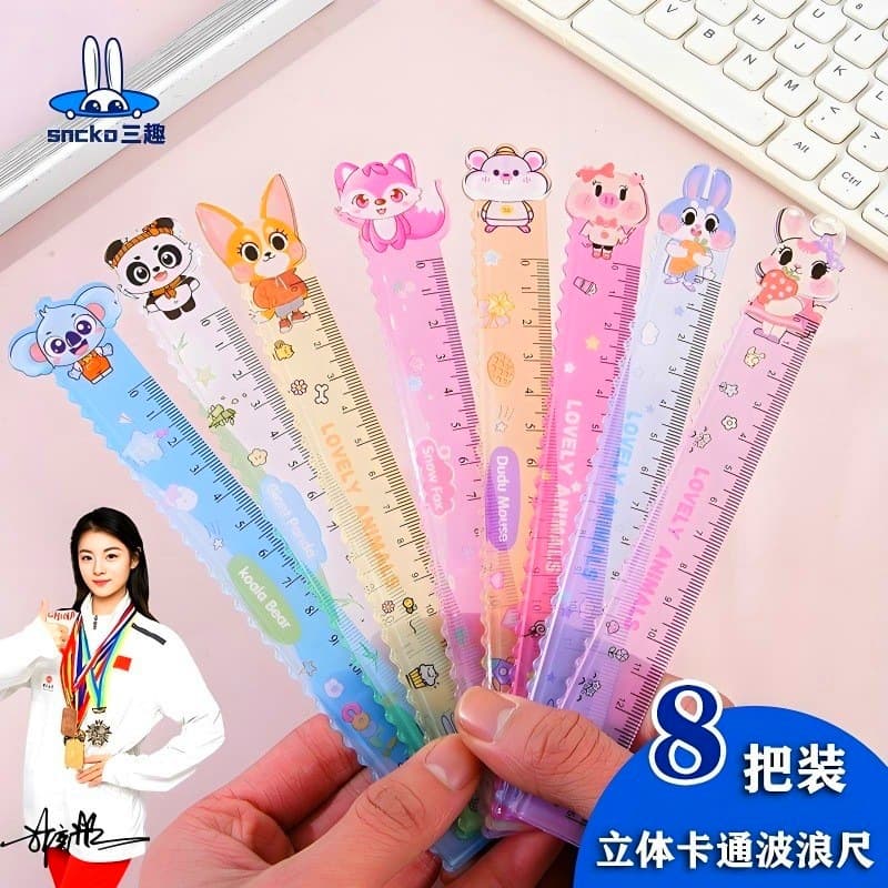 3D Cartoon Animal Rabbit Ruler Kindergarten Stationery Prize Elementary School Student Wavy Line Ruler 15cm Cute Ruler
