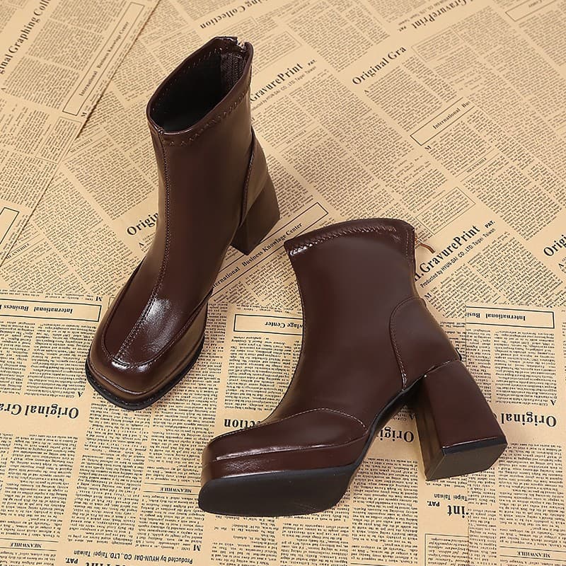Square Toe High Heel Short Boots Women 2025 New Platform Slim Ankle Boots Korean Style Ankle Boots