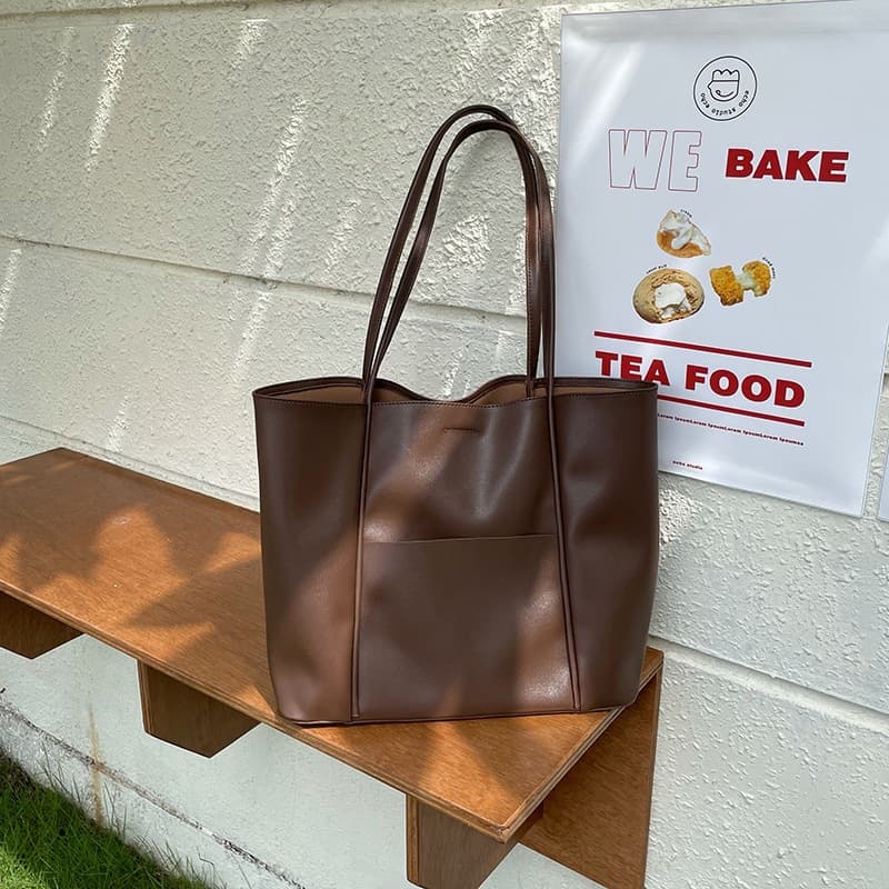 Tote Bag Women's Shoulder Large Capacity Soft Leather Bag Commuter Mummy Bag Student Schoolbag Ins Korean Style 2025 New Style