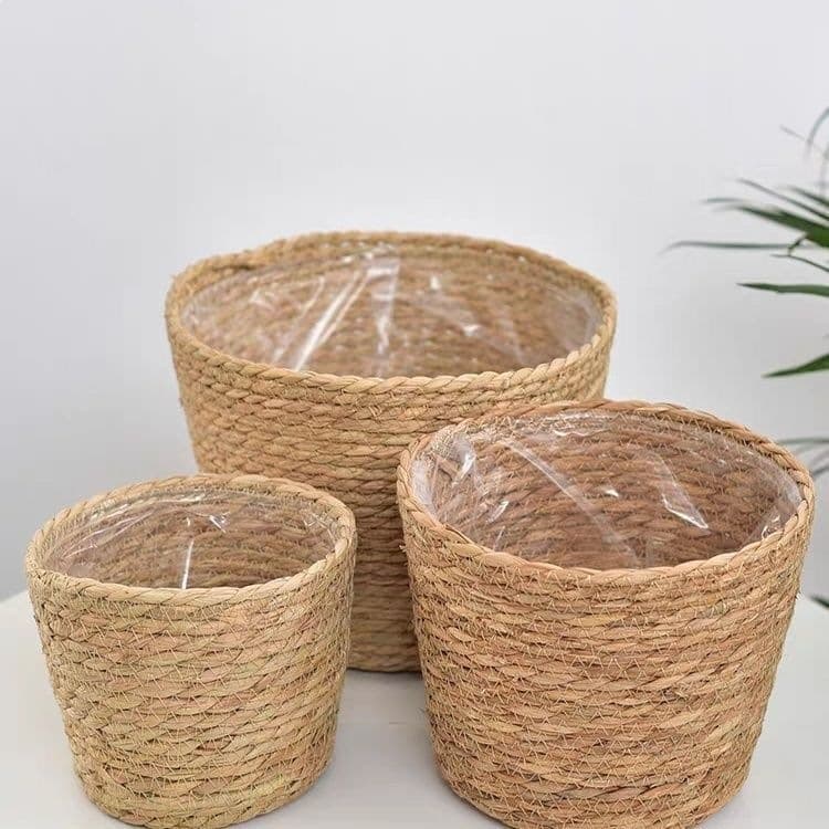 Woven Flower Pot Grass Basket Nordic Style Hug Bucket DIY Living Room Balcony Decorative Potted Plant Green Plant Flower Pot Cover Rattan