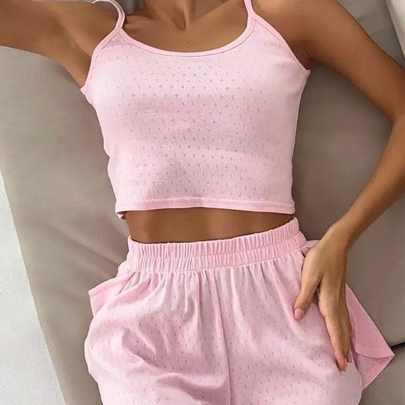 Fashionable Textured Knit Breathable Skin-Friendly Camisole Sleepwear Shorts Two-Piece Set EU/US Cross-Border Wearable Loungewear