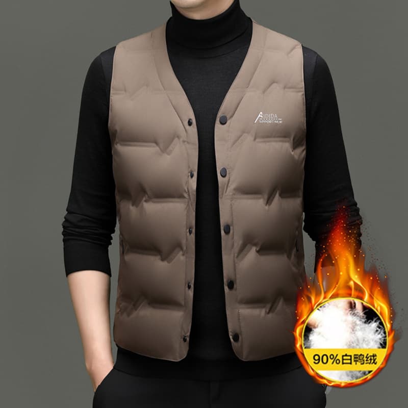 Down Vest Men's High-End New V-Neck Thickened Winter Cold-Resistant Warm Sleeveless Vest Casual Dad Style