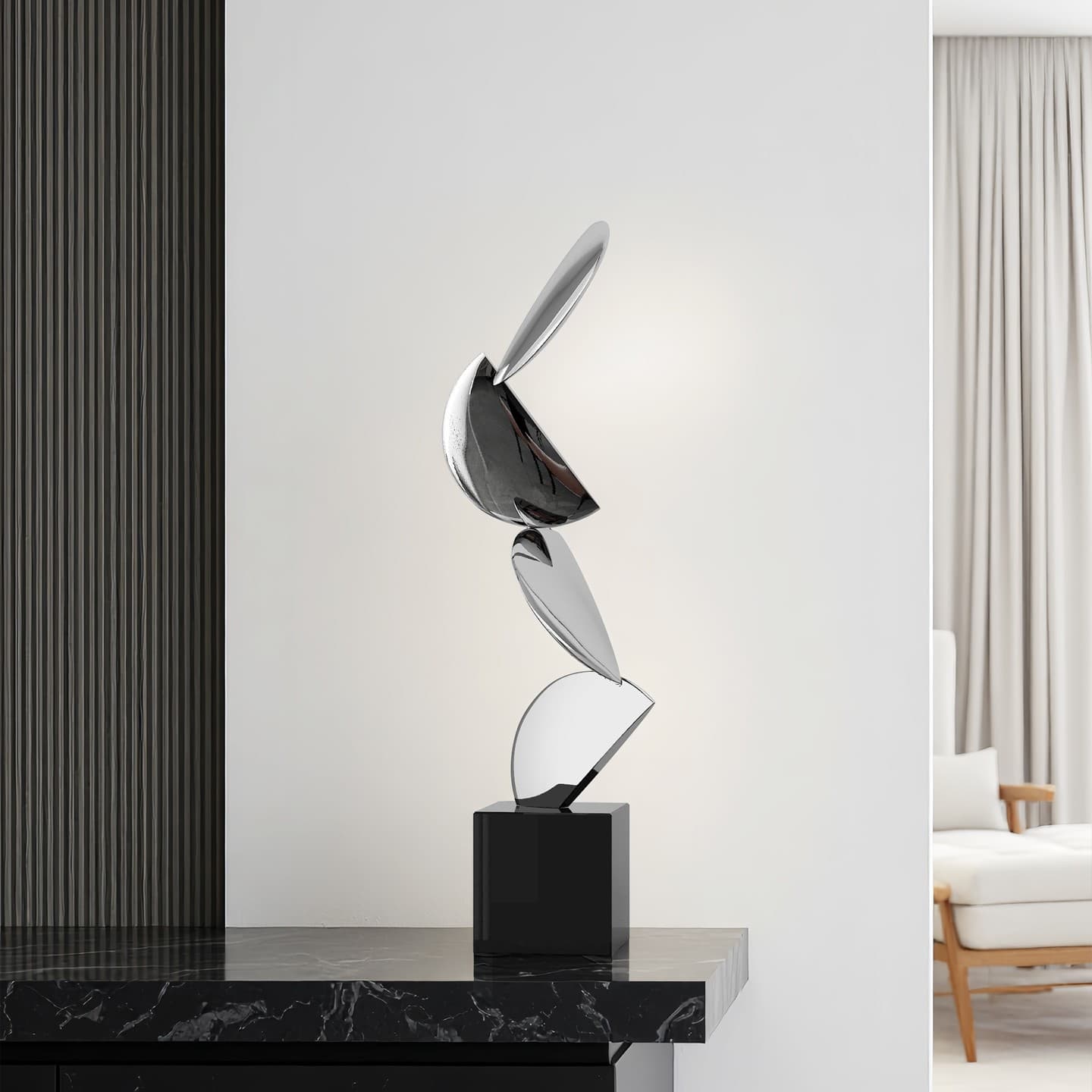Minimalist Modern Leaf Geometric Abstract Stainless Steel Decor - Desktop Sculpture for Entryway, Living Room Niche