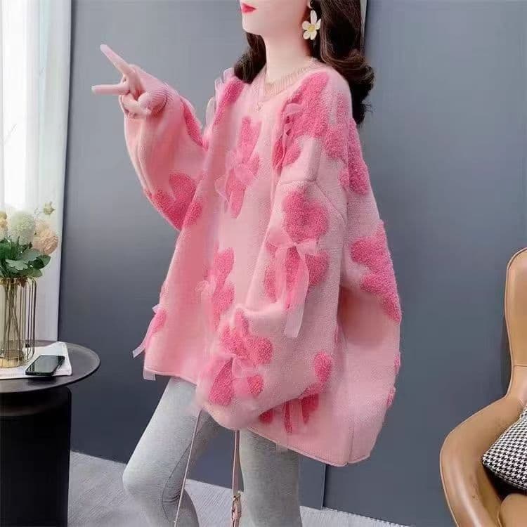 Korean-style Mid-length Sweater for Women, Pullover Fall/Winter 2025 New Knitwear, Loose Korean Casual Round Neck Top