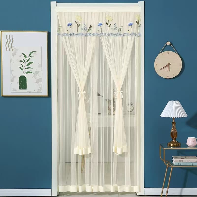 Summer Mosquito and Fly Proof Door Curtain, New No-Drill Installation, Magic Double-Layer Lace Partition Curtain, Kitchen Gauze Curtain, Bedroom