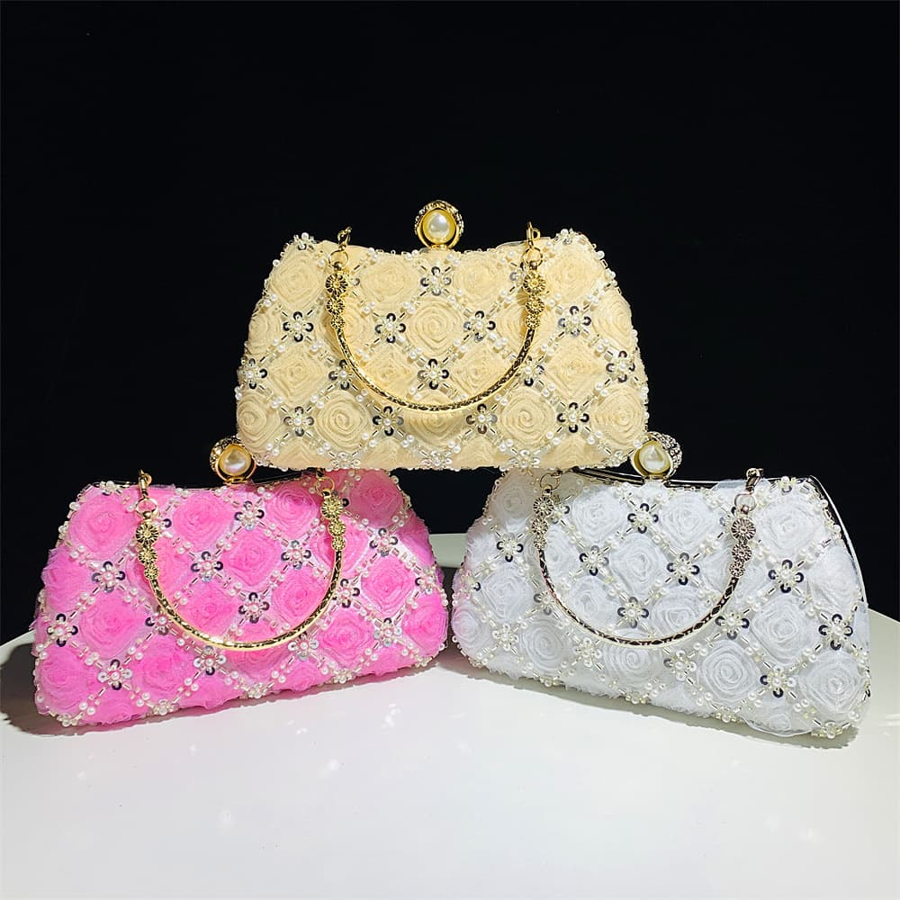 Hengmei Chaozhou factory direct supply fashion dinner bag ladies handmade flower beaded bag banquet wedding party bag