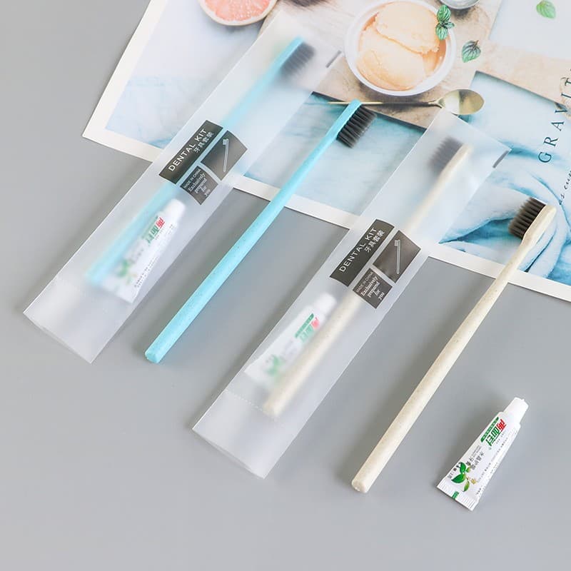 Disposable soft-bristle straw toothbrush with toothpaste for hotels and home hospitality use - wholesale