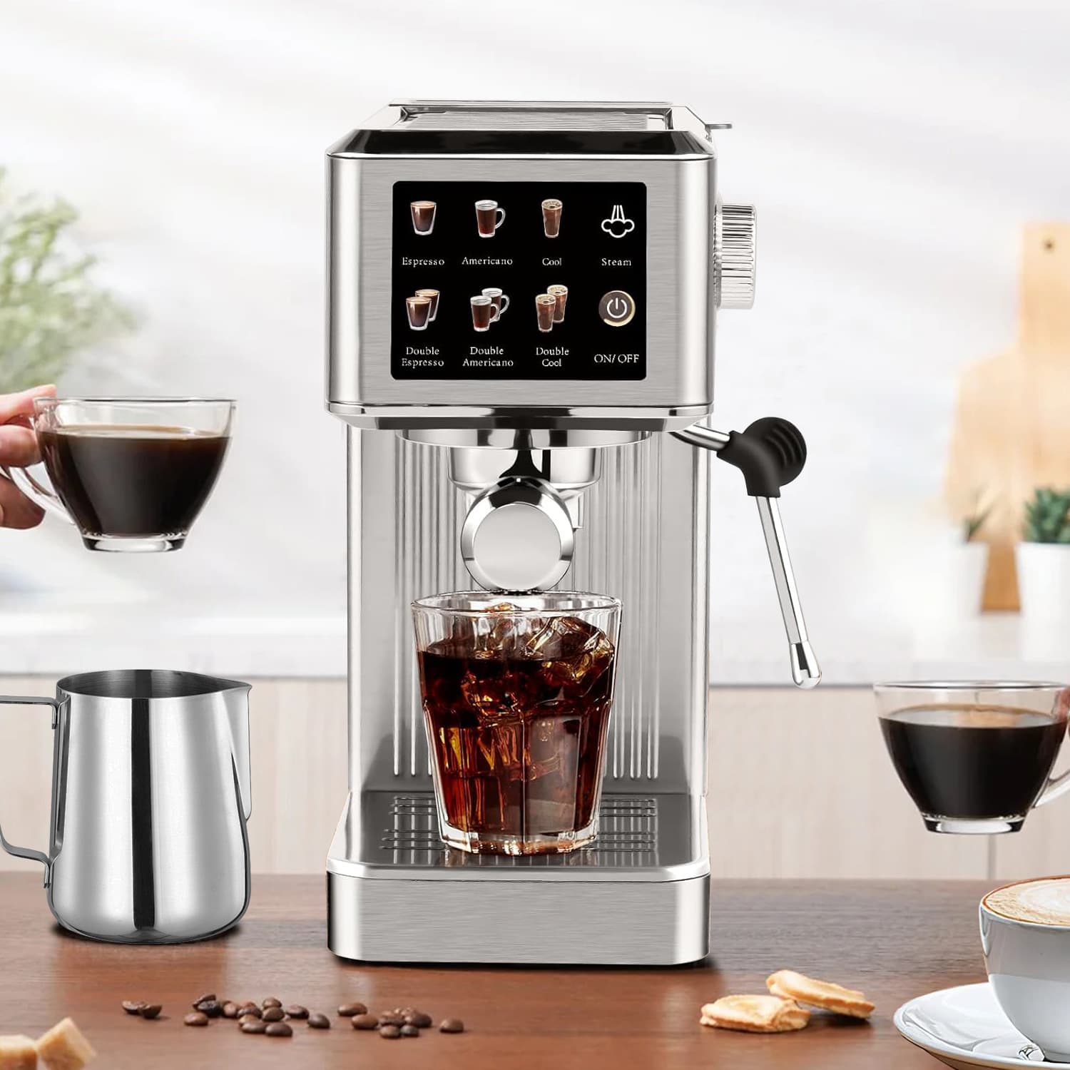 European and American Smart Color Screen Espresso Machine 20Bar Multi-Functional Home Italian Coffee Maker Latte Iced Coffee Machine