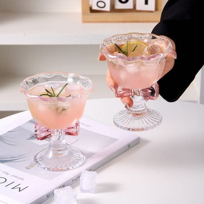 1-Piece In Stock Dropshipping Ice Cream Cup High-Appearance Embossed Household Glass Cup Cocktail Cold Drink Cup