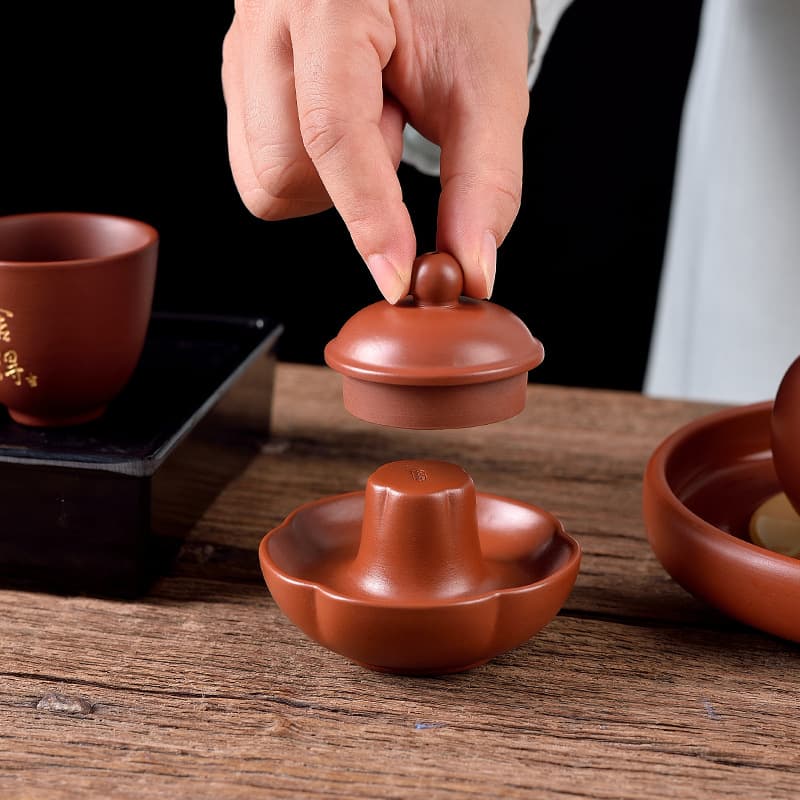 Old Anshun Chaozhou Style Chinese Vermilion Clay Teapot Lid Rest, Gongfu Tea Set Accessory, Tea Tray Pot Stand Lid Holder Ornament