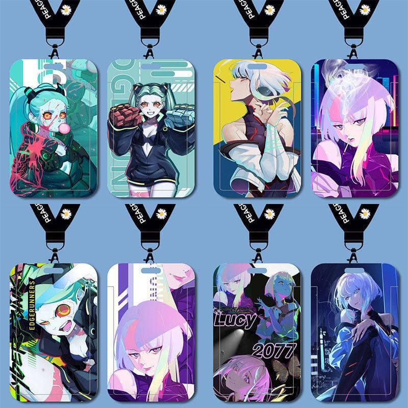 Lucy Rebecca Cyberpunk Edgerunner Student Campus Card Holder Meal Card Subway Card Bus Card with Lanyard