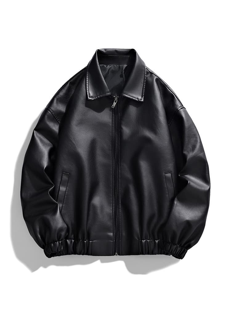 Korean-style Loose Trendy PU Leather Jacket Long Sleeve Turn-down Collar Men's Coat Casual Fashion Biker Autumn