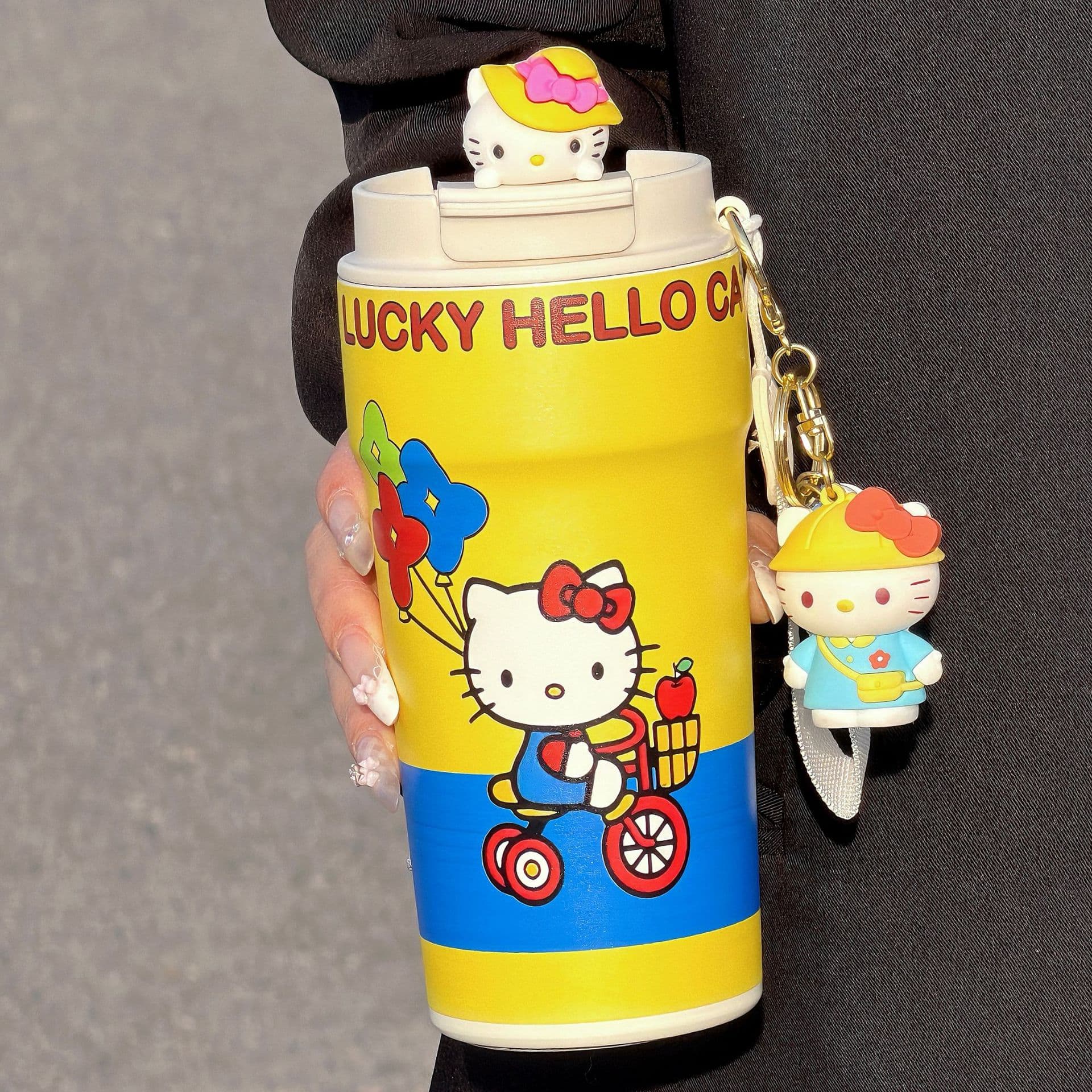 Hellokitty Insulated Cup for Women, High Appearance Coffee Cup, Car Cup, Stainless Steel Portable Water Cup with Straw