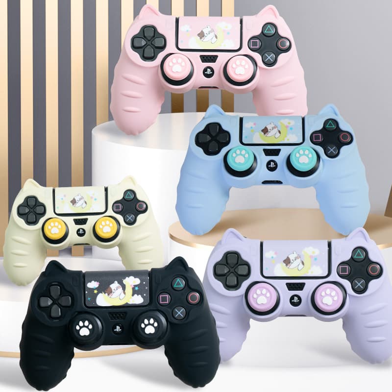 PS4 Controller Silicone Protective Case Soft Comfortable Cartoon Cute with Joystick Caps and Stickers Anti-Dust Ring NS Accessories