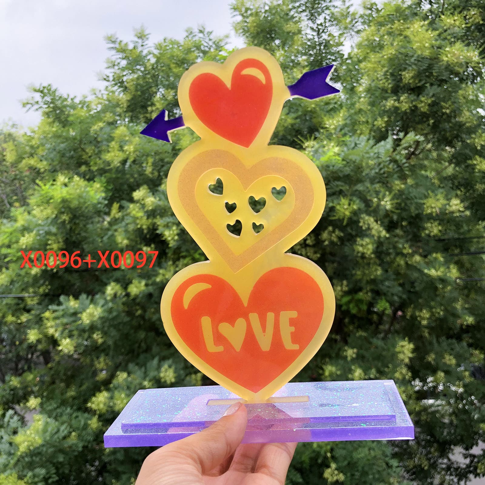 X0096+X0097 Three Heart Ornament Crystal Epoxy Resin Decoration Mold, DIY Silicone Mold for Ornaments