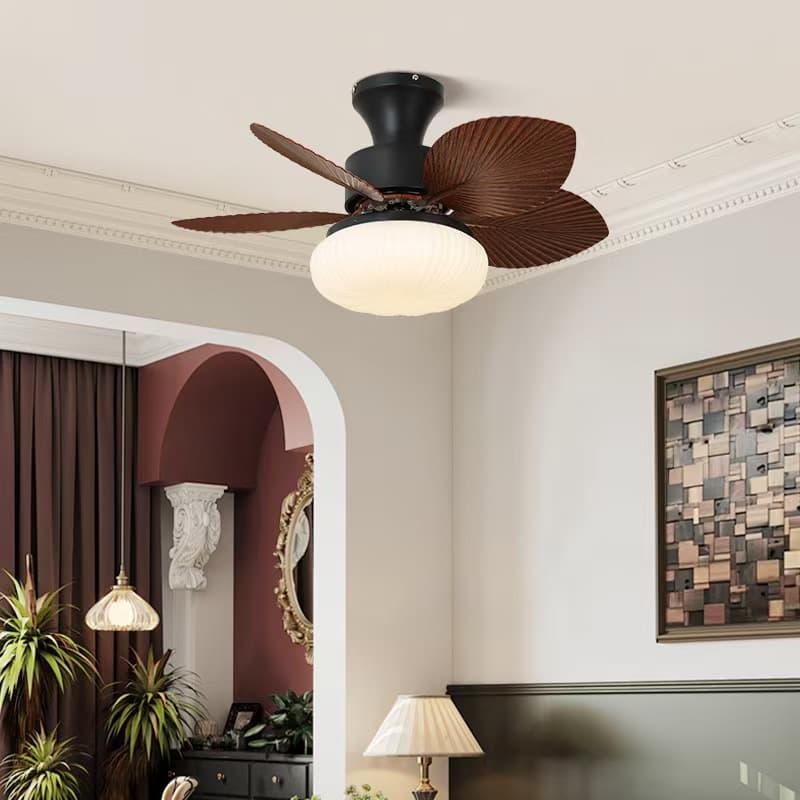Fengqi Vintage Ceiling Fan Light for Dining Room Bedroom, Variable Frequency Mini Small Fan, Black Retro Electric Fan Light