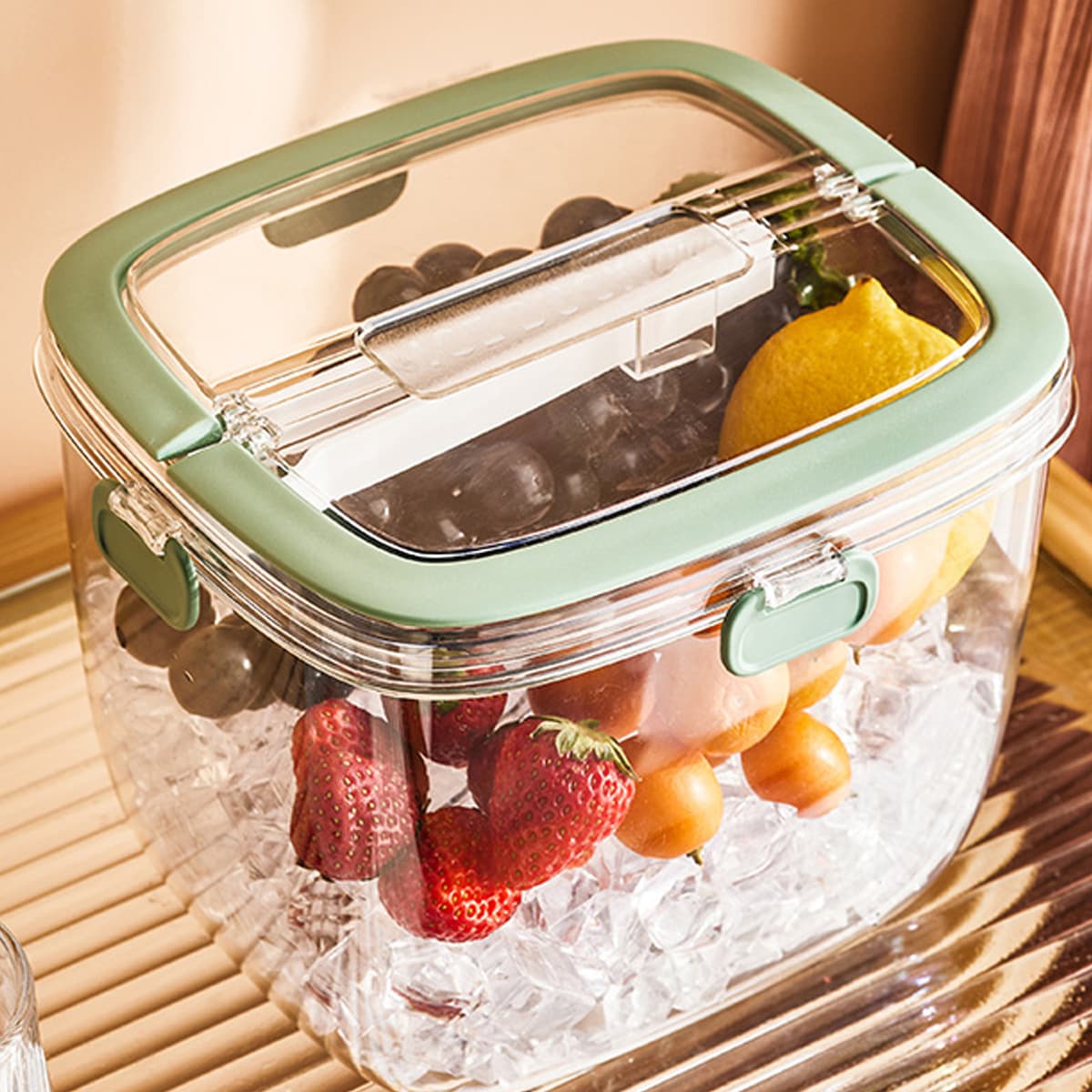 Outdoor Portable Camping Ice Bucket Transparent Plastic Bar Fruit Ice Bucket Ice Cube Tray Ice Storage Box Large Capacity