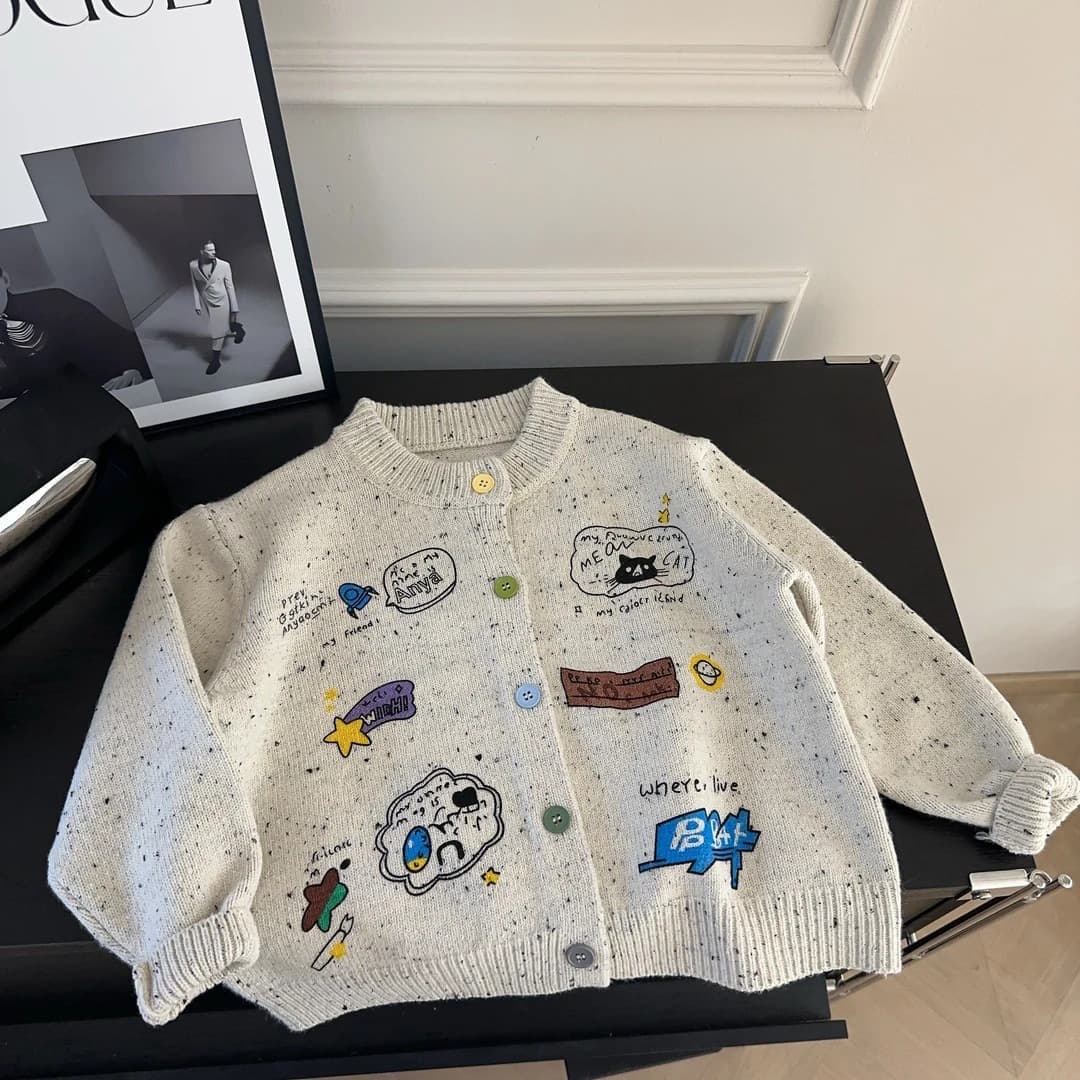 Tian Xiaosi 25 Autumn Early Fall Knit Cardigan New Cartoon Sweater Coat Loose Cardigan Boys Middle and Small Children