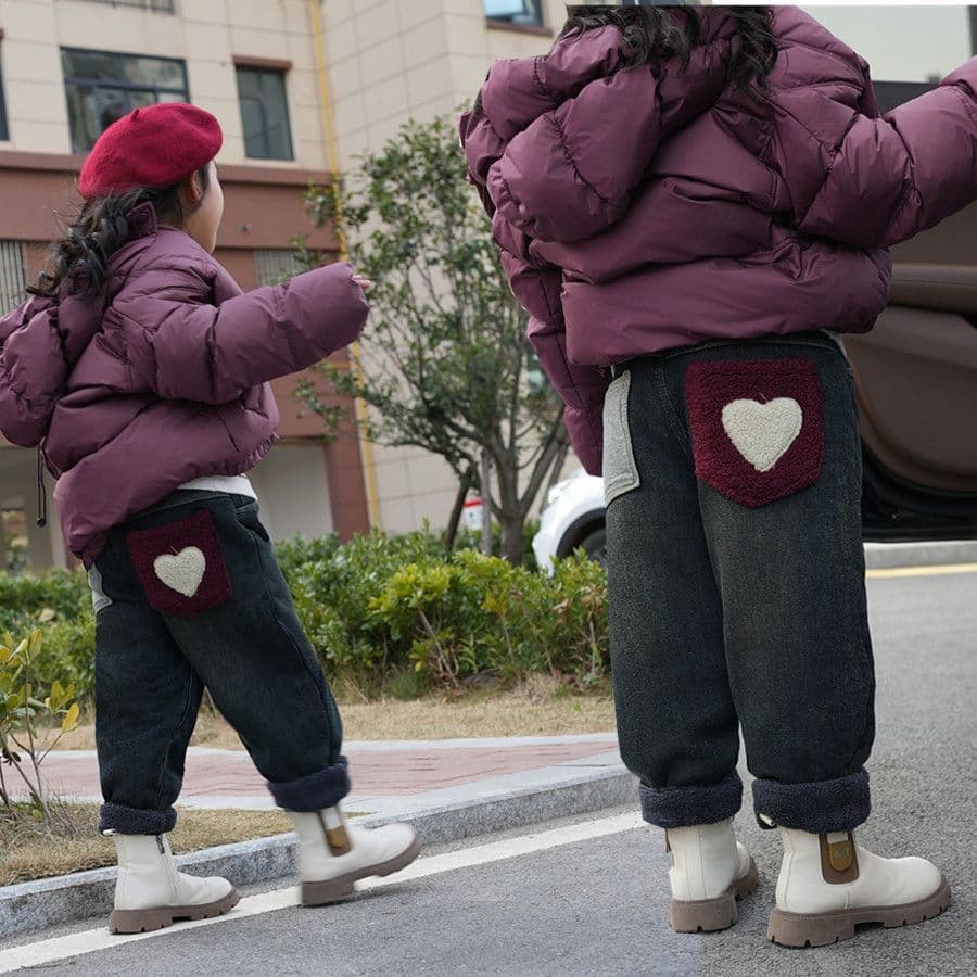 Girls' Winter Fleece-Lined Jeans 2023 New Fashionable Kids Korean Style Casual Pants Baby Stylish Winter Trousers