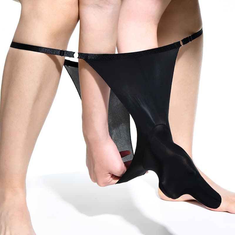Qinghe Men's Low-Rise Underwear with Horse Oil Silk JJ Sleeve, Sexy Triangle Thong, Glossy Transparent Ultra-Thin Summer Breathable Erotic