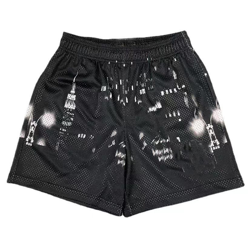 American Style Men's Fitness Shorts Breathable Loose Below-Knee Mesh Sporty Muscle Gym Shorts Four-Quarter Length