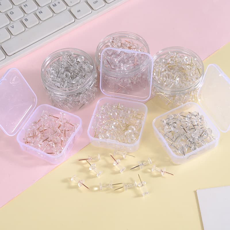 100-piece pack of transparent gold and rose gold tacks, thumbtacks, pushpins, large-headed nails, and wood nails